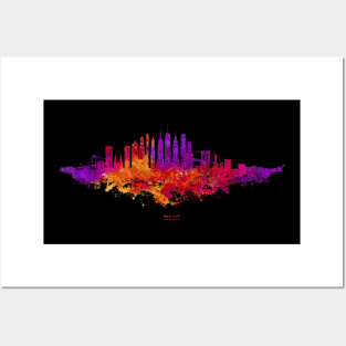 New York City Skyline Colorful Watercolor in red orange and purple Posters and Art